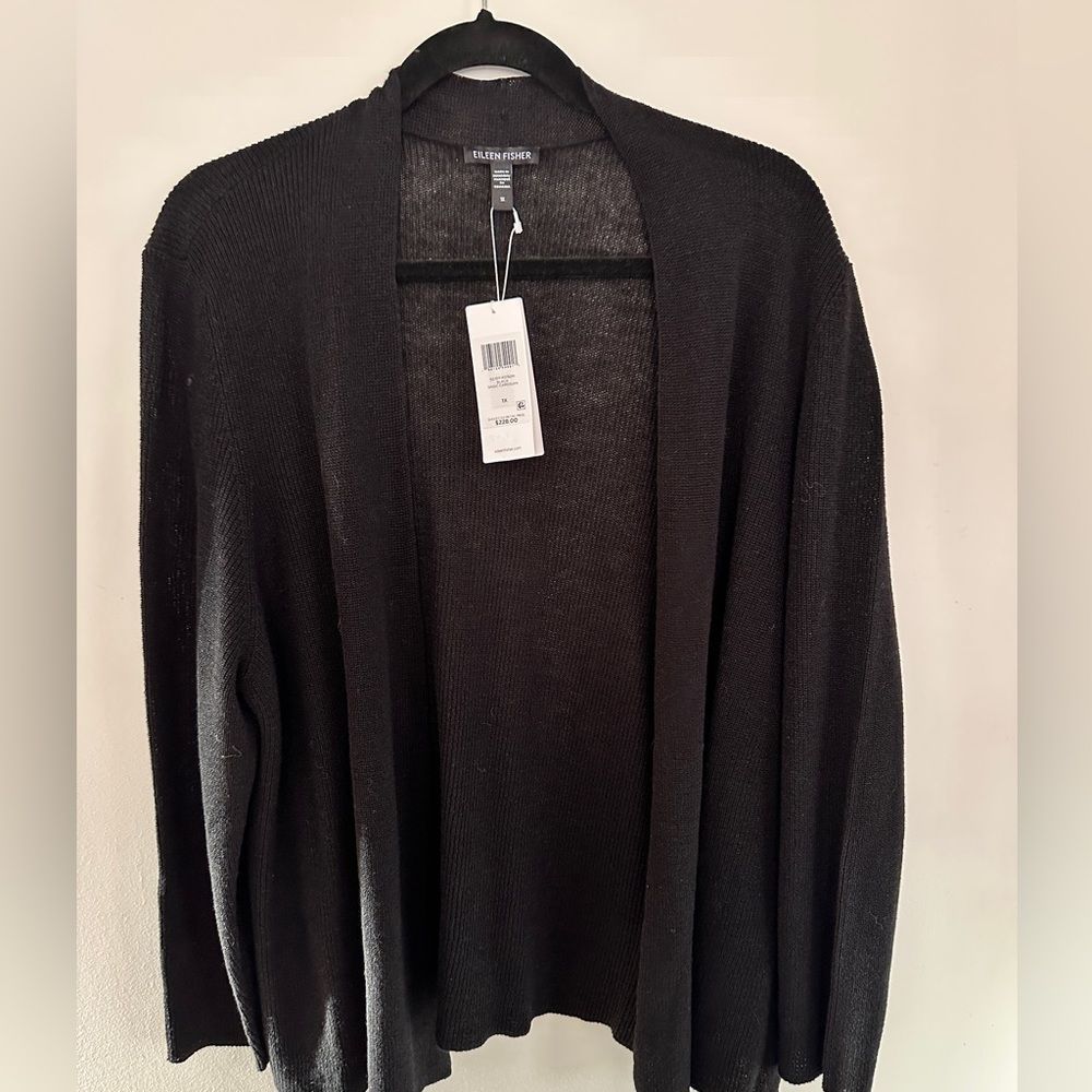 Eileen Fisher Fine Organic Linen & Cotton Sweater Black 1X